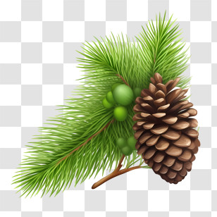 Pinecone - Pine Branch With Cone And Green Berries Illustration Transparent PNG