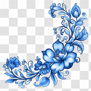 Corner - Blue Floral Design For Decorative Use Transparent PNG