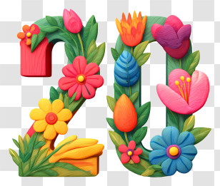Number 20 Flowers - Colorful Floral Number 20 Transparent PNG