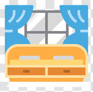 Sleeping Room - Bed With Window And Curtains Illustration Transparent PNG