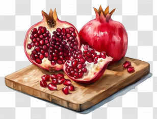 Pomegranate Watercolor - Juicy Pomegranate On Wooden Board Transparent PNG