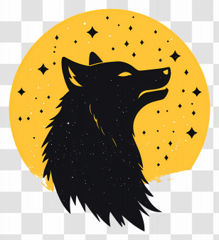 Wolf Head - Wolf Silhouette Against Yellow Moon Art Transparent PNG