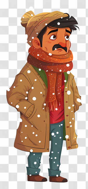 Man In Blizzard - Cartoon Man In A Winter Coat Under Snowfall Transparent PNG