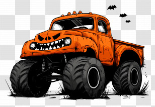 Halloween Monster Truck - Halloween Themed Monster Truck Illustration Transparent PNG