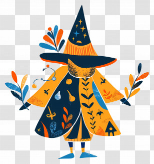 Halloween Kid Costume - Colorful Wizard With Magic Hat Transparent PNG