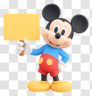 Mickey Mouse Holding Banner - Cartoon Mouse With Sign Transparent PNG