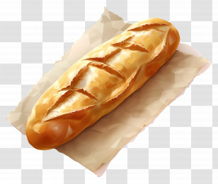 Yellow Baguette - Golden Crusty Baguette On Paper Transparent PNG