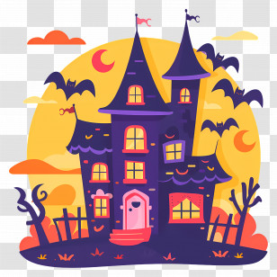 Halloween Town - Colorful Spooky Haunted House Cartoon For Halloween Transparent PNG