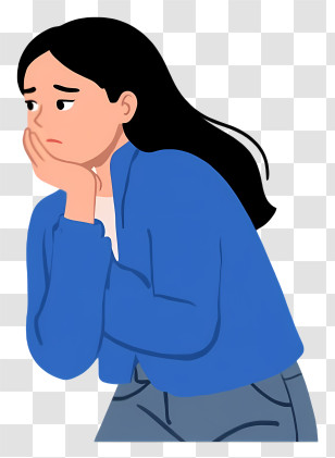 Woman In Doubt - Sad Woman In Blue Jacket Transparent PNG