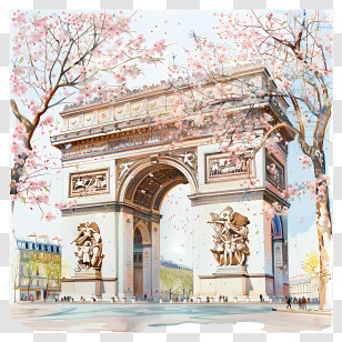Arc De Triomphe - Arc De Triomphe With Cherry Blossoms Transparent PNG