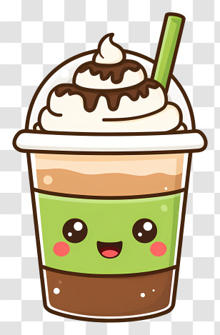Kawaii Iced Coffee - Cute Kawaii Matcha Frappé Cup Transparent PNG