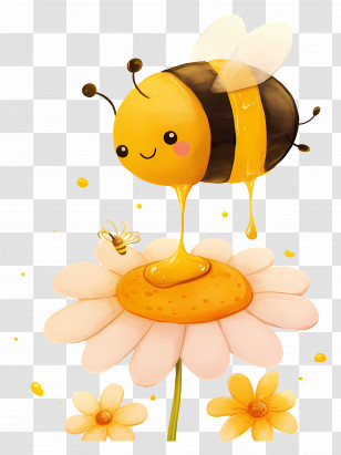 Cartoon Bee - Bee Cartoon Drizzling Honey On A Flower Transparent PNG