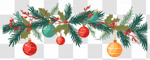 Christmas Balls On A Branch - Christmas Garland With Ornaments And Pine Branches Transparent PNG