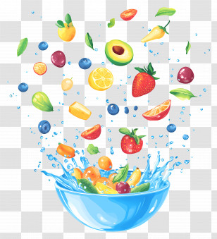 Fruits Salad - Illustration Of Splashing Fruits In A Bowl Transparent PNG