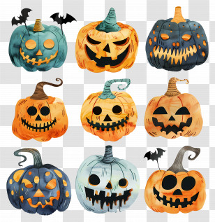 Jack O Lanterns - Colorful Carved Pumpkins For Halloween Transparent PNG