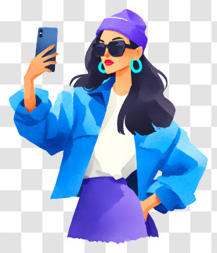 Stylish Woman Taking Selfie - Stylish Woman Taking Selfie Illustration Transparent PNG