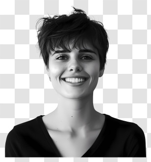 Woman - Black And White Portrait Of A Smiling Woman Transparent PNG