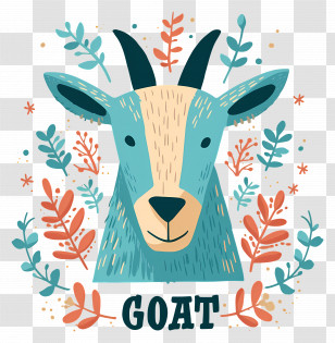 Mountain Goat - Colorful Goat Illustration With Nature Elements Transparent PNG
