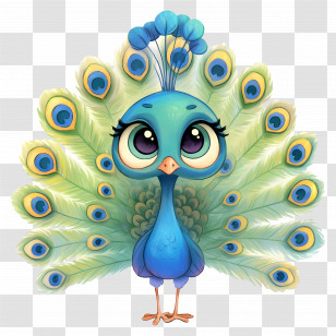Cartoon Peacock - Cute Cartoon Peacock With Vibrant Tail Transparent PNG