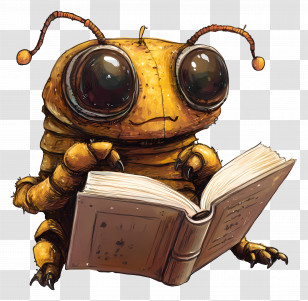 Book Worm - Friendly Cartoon Bug Enjoying A Book Transparent PNG