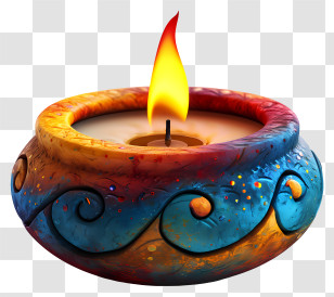 Diwali Lamp - Colorful Decorative Candle With Flame Transparent PNG