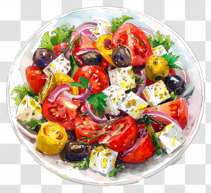 Greek Salad - Greek Salad Illustrated In Vibrant Colors Transparent PNG