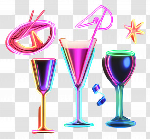 Party Neon - Colorful Neon Drinks And Glasses Transparent PNG