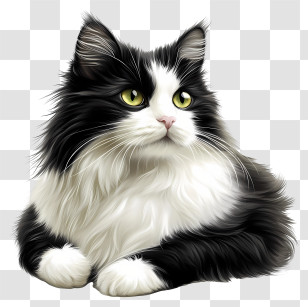 Norwegian Forest Cat - Black And White Fluffy Cat Transparent PNG