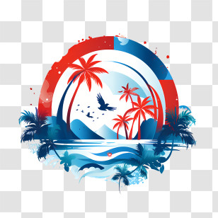 Costa Rica Independence Day - Tropical Palm Trees And Waves Illustration Transparent PNG