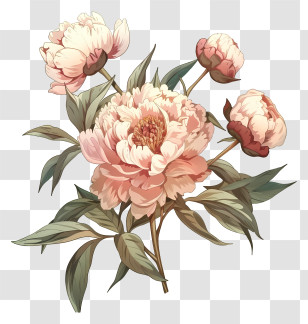 Peony Flower Arrangement - Cream Peonies Botanic Illustration Transparent PNG