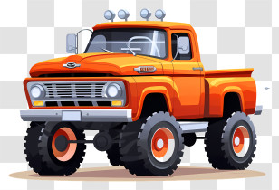 Pickup Truck - Orange Pickup Truck With Large Tires Transparent PNG