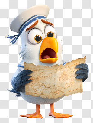 Seagull Sailor Holding Parchment Map - Shocked Sailor Seagull Reading Map Transparent PNG