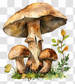 Boletus Mushroom - Watercolor Illustration Of Forest Mushrooms Transparent PNG