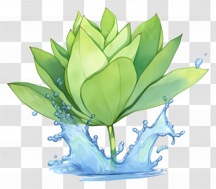 Watercolor Lotus Leaf - Green Plant With Water Splash Transparent PNG