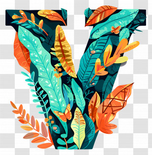 Letter V - Decorative Letter V With Leaves Transparent PNG