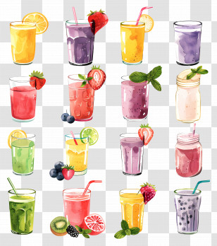 Smoothies - Assorted Colorful Fruit Drinks Illustration Transparent PNG