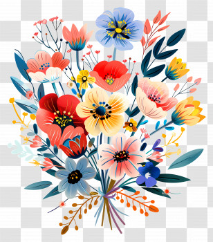 Bunch Of Flowers - Colorful Illustrated Floral Bouquet Transparent PNG