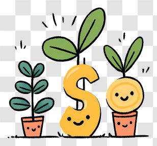 Income Growth Investment - Cute Plant And Dollar Sign For Financial Growth Transparent PNG