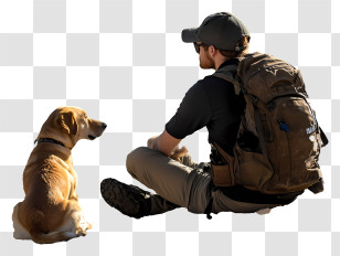 Hiker With Dog - Man Sitting With Dog Transparent PNG