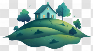 Grass Hill - Small Green Hill With House Illustration Transparent PNG