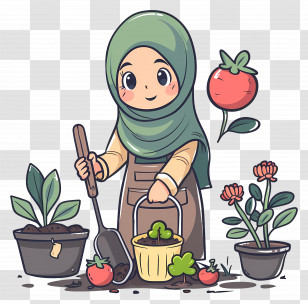 Hijab Girl Doing Gardening - Gardener Planting Vegetables And Flowers Transparent PNG