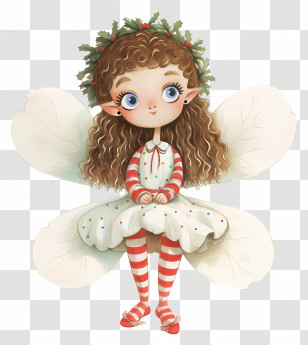 Christmas Fairy - Christmas Elf Fairy With Curly Hair Transparent PNG