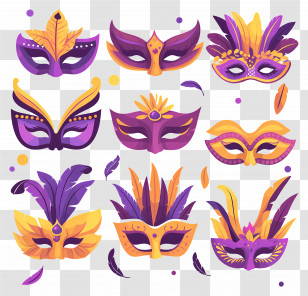 Mardi Gras Masks - Purple And Yellow Masks Transparent PNG