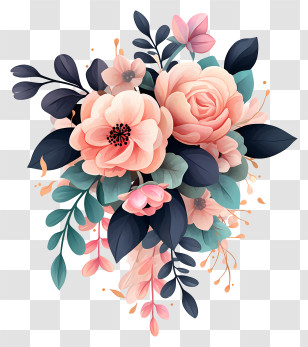 Pink Cascade Bouquet - Pink And Brown Floral Arrangement Transparent PNG
