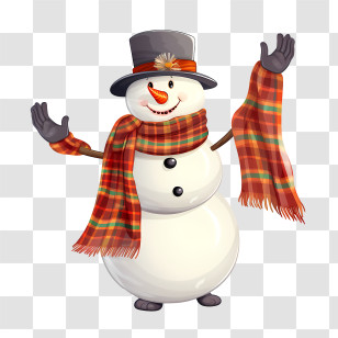 Snowman - Cheerful Snowman With Hat And Scarf For Winter Holidays Transparent PNG