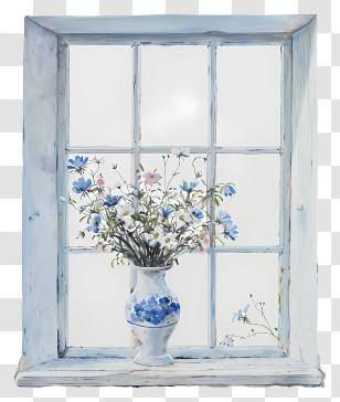 Spring Window Flowers - Pastel Flower Vase By The Window Transparent PNG