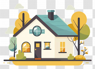 House - Cartoon House In Autumn Foliage Transparent PNG
