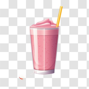 Milkshake - Strawberry Smoothie In Glass With Straw Illustration Transparent PNG