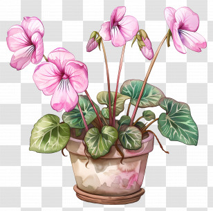 Pink Cyclamen - Potted Flowering Cyclamen Plant Transparent PNG
