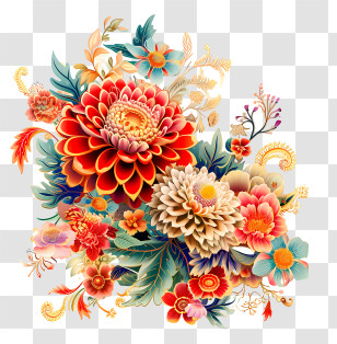 Chinese New Year Flower Art - Colorful Floral Arrangement Transparent PNG